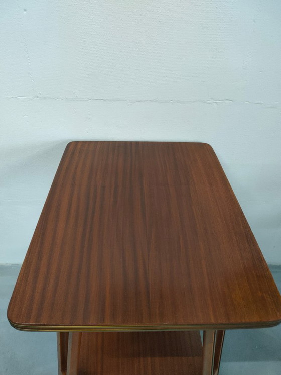 Image 1 of Table d'appoint/table à plantes unique du milieu du siècle avec incrustations de laiton (années 1960).