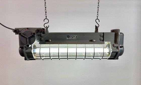 Image 1 of Grijze industriële hanglamp met buisconstructie van Elektrosvit, jaren 70.