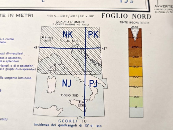 Image 1 of Pair of Italian Military Aeronautical Maps from 1962, North and South Sheets, Large Vintage Geographical Maps
