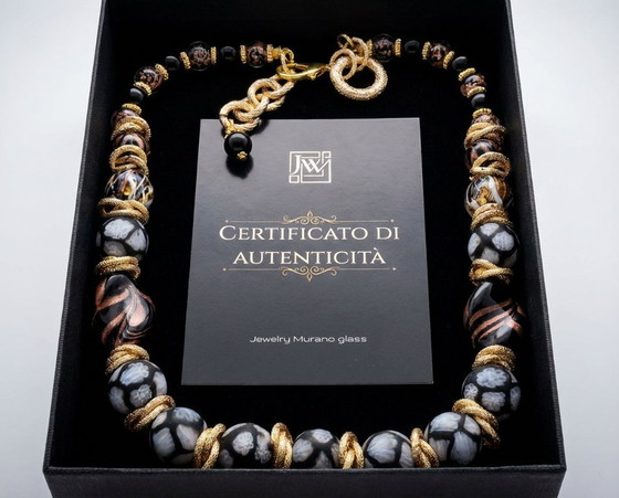 Image 1 of Murano glazen halsketting met 24-karaats bladgoud – Murrine – Aventurijn