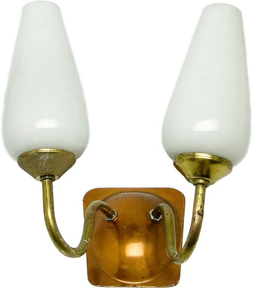 Vintage 2-Armed Wall Lamp in Brass, 1970s – wandlampen, Glass, Metal