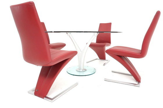 Image 1 of Rolf Benz 7800 Stühle Esstisch 1210 Leder 4 Stück Rot Stuhl
