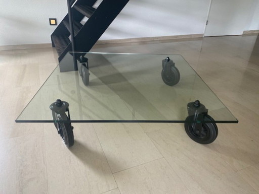 FontanaArte Tavolino da Caffè in Vetro su Ruote 110x110