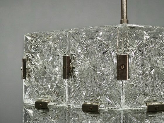 1970s Kamenicky Senov Czech Crystal Glass and Chrome Pendant Light, Chandeliers, Metal, Transparent (photo 5 of 10)