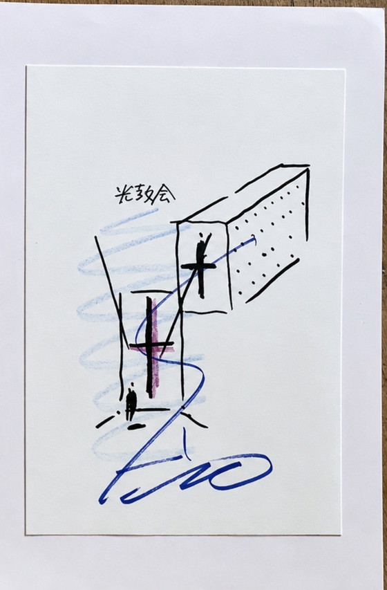 Tadao Andò 2 Architectural Sketches Signed on the Occasion of the Endeavors Exhibition with Entrance Ticket (photo 3 of 5)