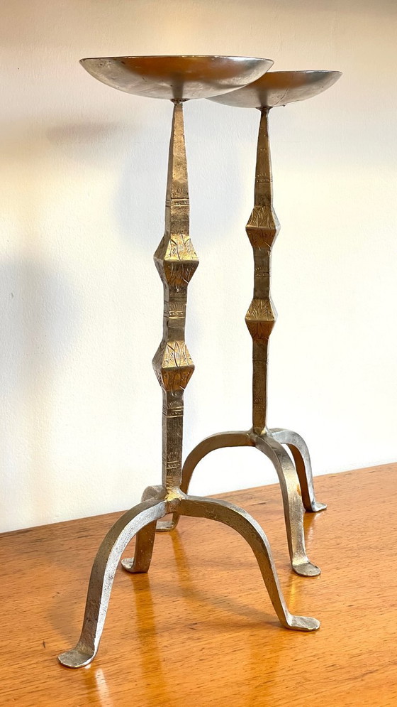 Image 1 of White Metal Candlesticks by Point à la Ligne PARIS