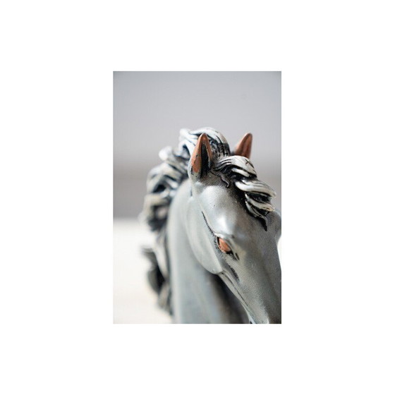 Image 1 of Pair of vintage horse head sculptures laminated in 925 silver by Marcello Giorgio, 1980