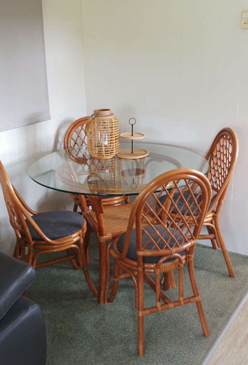 Rattan vintage dining set 4 pers.
