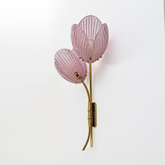 Image 1 of Coppia di applique Tulipani in vetro di Murano e ottone