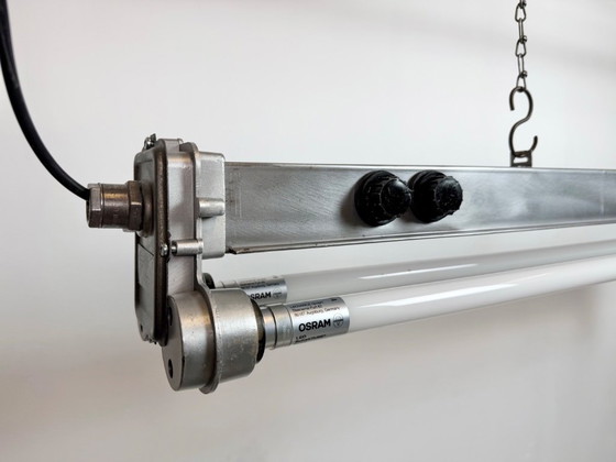 Image 1 of Industriële, gepolijste hanglamp met buisvormige armatuur, jaren 70
