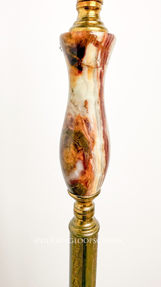 Vintage Messing Onyx Marmer Vloerlamp Excl. Lampenkap – Vloerlampen, Marble, Metal (photo 7 of 8)