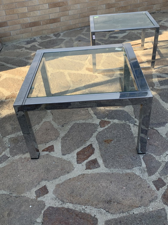 Pair of 1970s Polished Chrome and Glass Coffee Tables - Minimalist Design – Metal (photo 5 of 13)