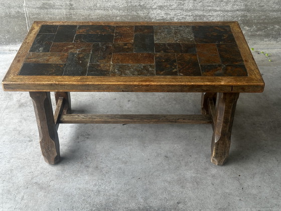 Couchtisch aus Eiche und Schiefer – 60er-70er Jahre – Couchtische, Wood, Stone (photo 3 of 14)