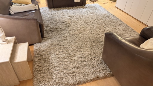 Tapis Moderne Chaleureux À Poils Longs En Beige Et Crème 300x220cm Avec Sous-Tapis