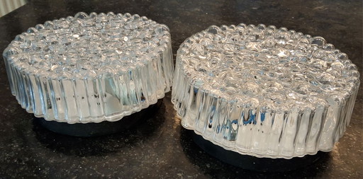 2 Vintage "Bubble" Glas Decken- oder Wandleuchten; Helena Tynell 1960er Jahre