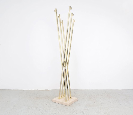 Image 1 of Romeo Rega brass and travertine standing coat rack, 1970s