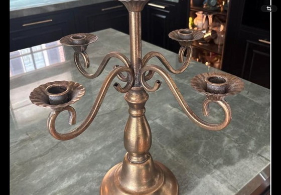 Image 1 of Ensemble de chandeliers anciens en laiton à cinq bras