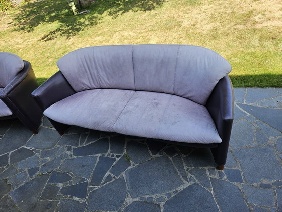 Image 1 of Leolux Excalibur 2.5-seater + 3-seater vintage design sofas (1991) - iconic Dutch design by Jan Armgardt in purple leather
