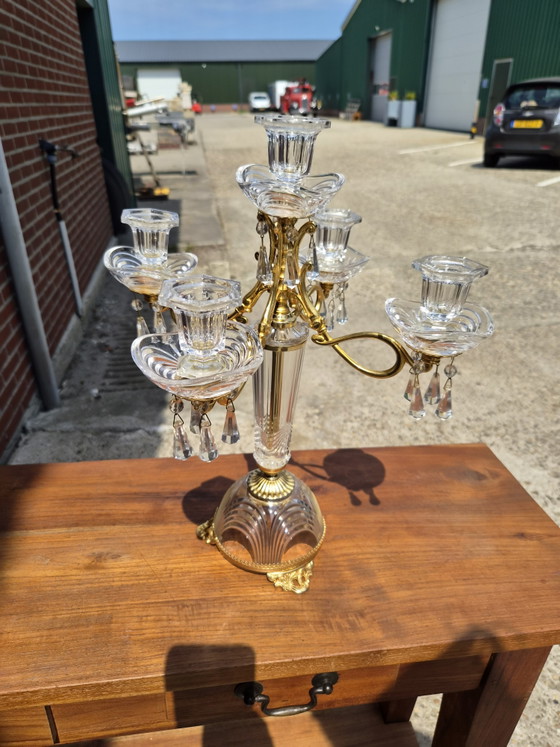Image 1 of Crystal candlestick with brass details