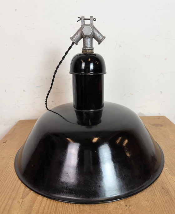 Image 1 of Black Enamel Industrial Pendant Lamp from AEG, 1930s