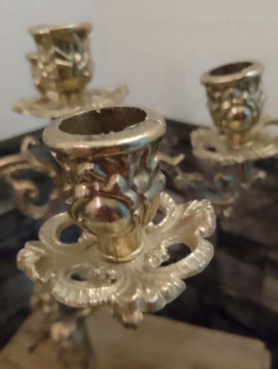 Image 1 of Baroque style candelabra in solid brass with cherub and putti design, 5 lights, Louis XV style