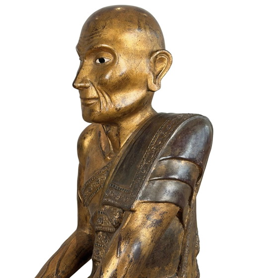 Par de monjes birmanos dorados Sariputta y Moggallana dignos de museo – Esculturas, Iron (photo 5 of 11)