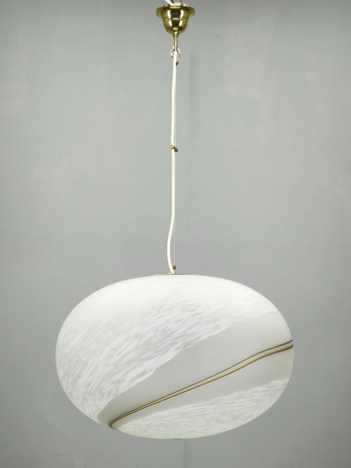 Italiaanse Murano Glas Hanglamp Messing Wervel Bol Space Age Jaren 70