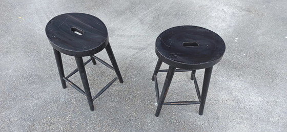 Image 1 of 2 x Vintage Wooden Stools