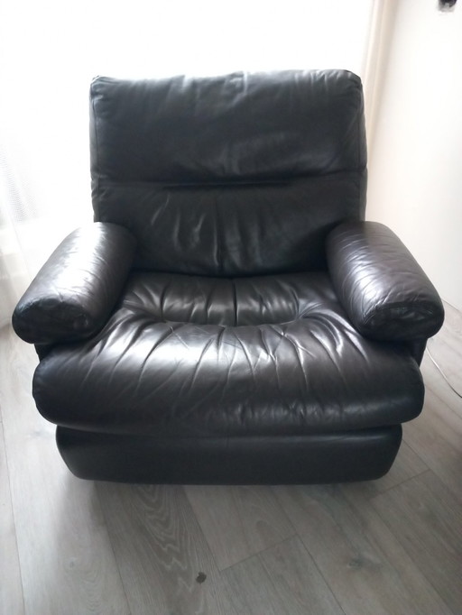 Prachtige bruine lederen fauteuil van het merk LIGNE ROSET