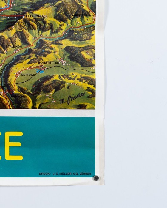 Image 1 of Lac de Zurich – 1978 Affiche de voyage vintage originale de M. Bieder – Style suisse – 101 x 64 cm