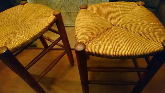 Pair of beech stools with straw seats – Wood, Vintage (photo 5 of 16)