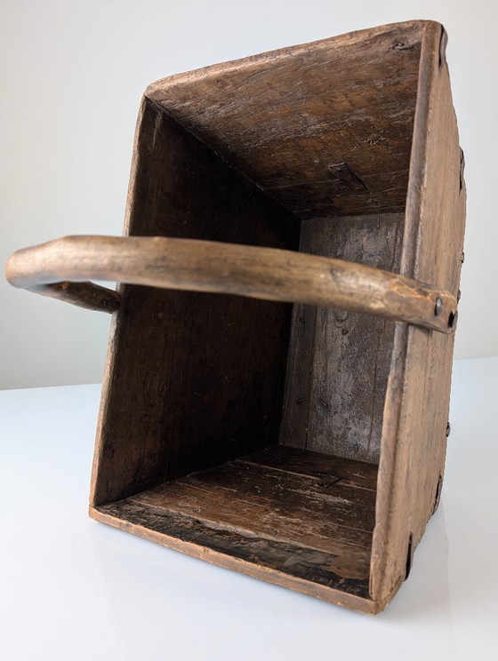 Image 1 of Antique Wooden Log Basket with Hand-Forged Hardware, Wabi-Sabi, 19th Century