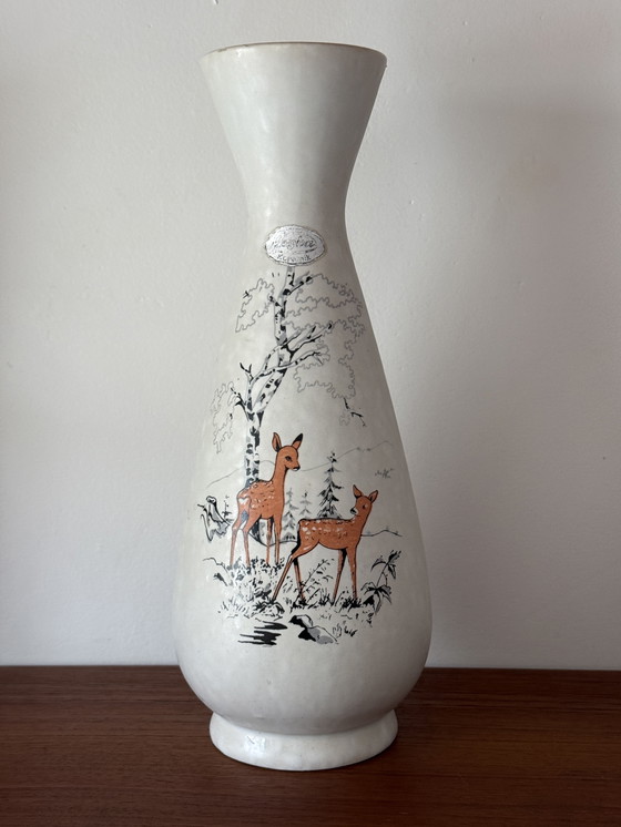 Image 1 of Vintage Vase With Print Deer
