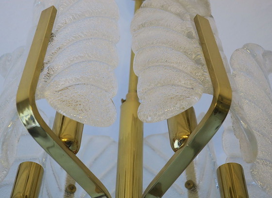 Image 1 of Acanthus Leaf Chandelier in Brass and Glass by Carl Fagerlund for Orrefors, 1960s