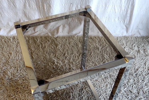 Table D'appoint En Métal Chromé Et Verre Fumé - Années 70/80