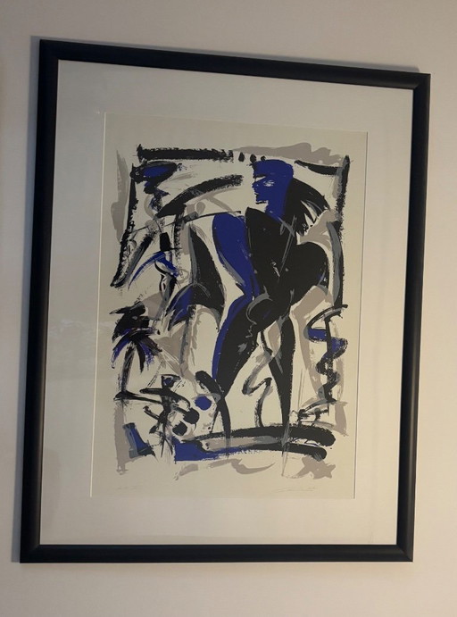 Serigrafia 100 x 120 blu bianco grigio nero. Astratto. – lithos zeefdrukken, Paper (photo 2 of 5)