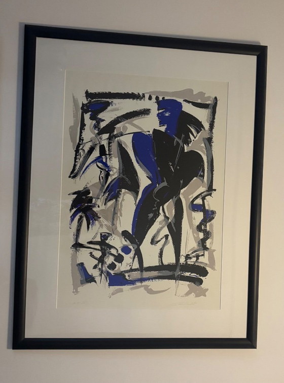 Serigrafia 100 x 120 blu bianco grigio nero. Astratto. – Litografie e stampe, Paper (photo 2 of 5)