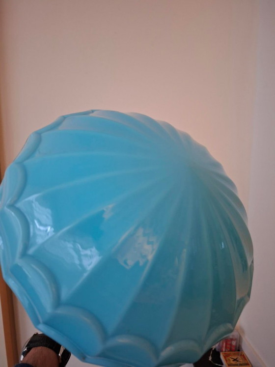 Image 1 of Lampada a sospensione vintage Art Déco con vetro blu