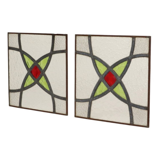 Art Deco Glasraam Glas in Lood Geometrisch 25x25cm – Decoratieve objecten (photo 3 of 11)