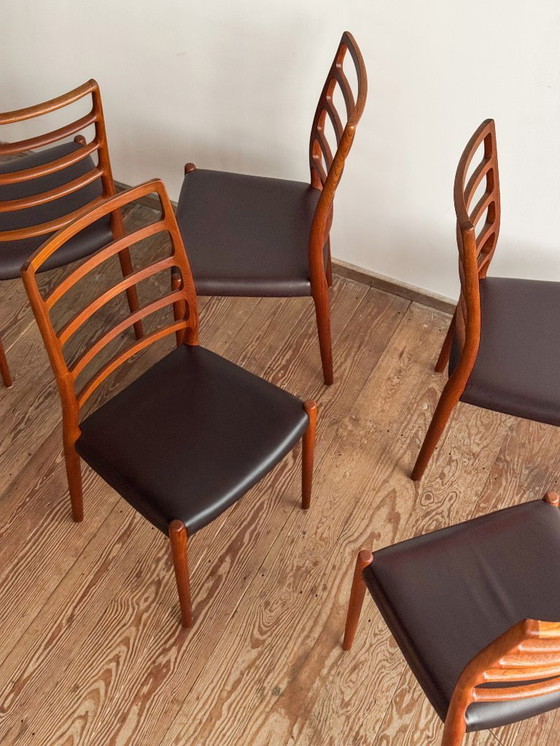 Image 1 of Niels O. Møller Modell 82, Embassy-Stühle aus Teakholz und Leder, 6er-Set, für J.L. Moller