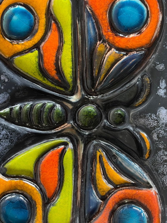 Due decorazioni murali in ceramica, farfalla e pesce, Caraten Tönnieshof, West Germany, Metallo, Arancione (foto 4 di 8)