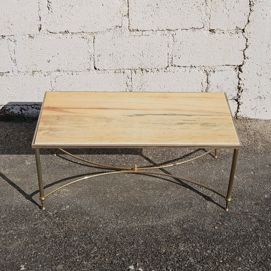 Image 1 of Tavolino da caffè vintage francese in marmo e ottone - Tavolo da cocktail - Tavolo da salotto - Stile Regency - Anni '70