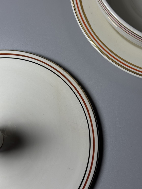 Image 1 of Zuppiera Art Déco vintage con sottopiatto – Boch Frères, Belgio, anni '40