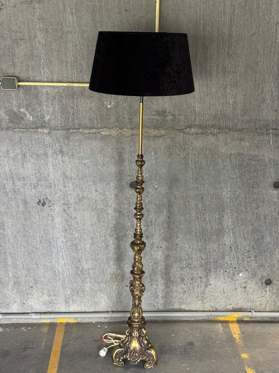 Vintage Boroque Style Brass Floor Lamp – Floor lights, Metal, Textile (photo 6 of 6)
