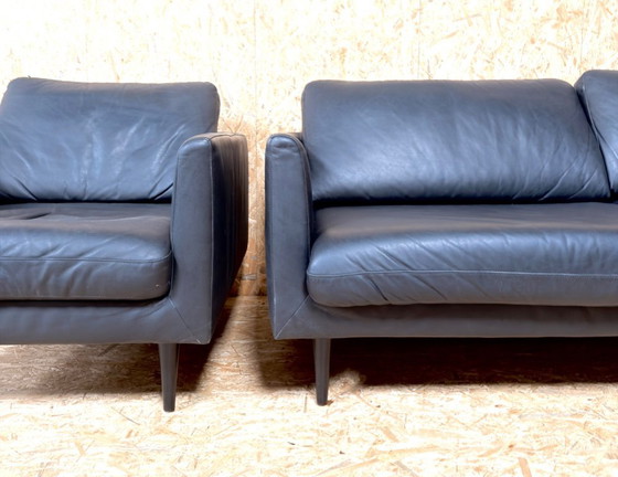 Image 1 of Canapé 2,5 places Lederland avec fauteuil en cuir noir