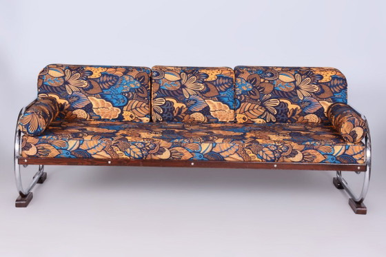 Sofá Bauhaus restaurado, de Robert Slezak, madera de haya, República Checa, década de 1930. – Metal, Textile (photo 20 of 23)