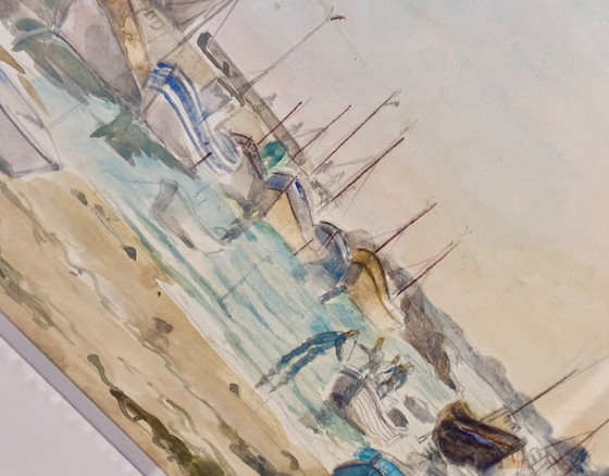 Image 1 of Watercolor wash Port of Piriac Loire Atlantique