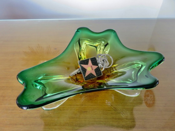 Image 1 of Large Murano glass trinket tray in green, amber and clear, 1960s-70s