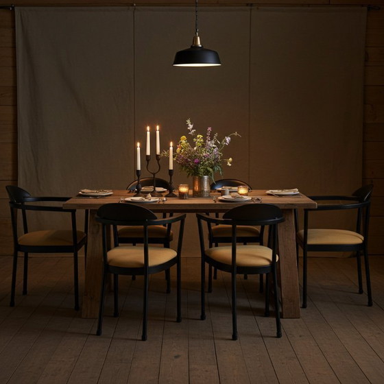 Image 1 of Seltenes IKEA Kaaro-Set aus 5 Sesseln mit gelben Stoffkissen, aus den 90er Jahren.