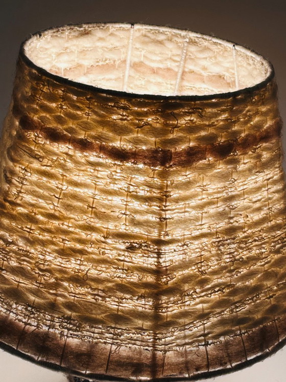 Image 1 of Vintage ceramic relief lamp with wool lampshade